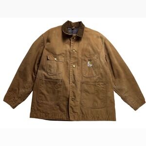 VTG Carhartt Blanket Lined Barn Jacket Brown Quilted Lined Size 46